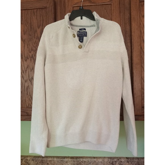 American Rag Men's Button Mock Neck Cotton Knit Sweater Large Ivory - Picture 9 of 9